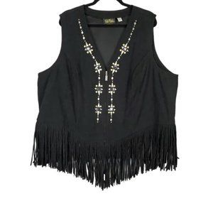 Bob Mackie Vintage Fringe Zip Up Black Vest